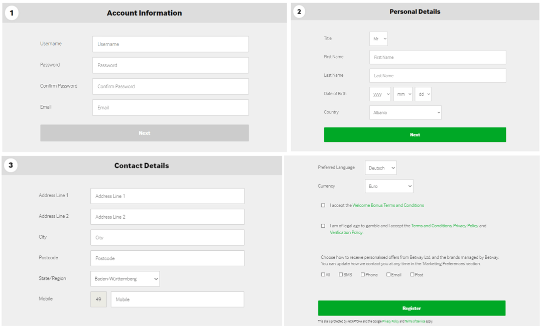 Einfache Registrierung im Betway Casino