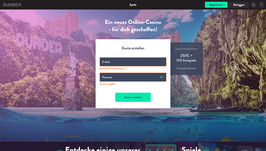Dunder Casino bevor der registrierung