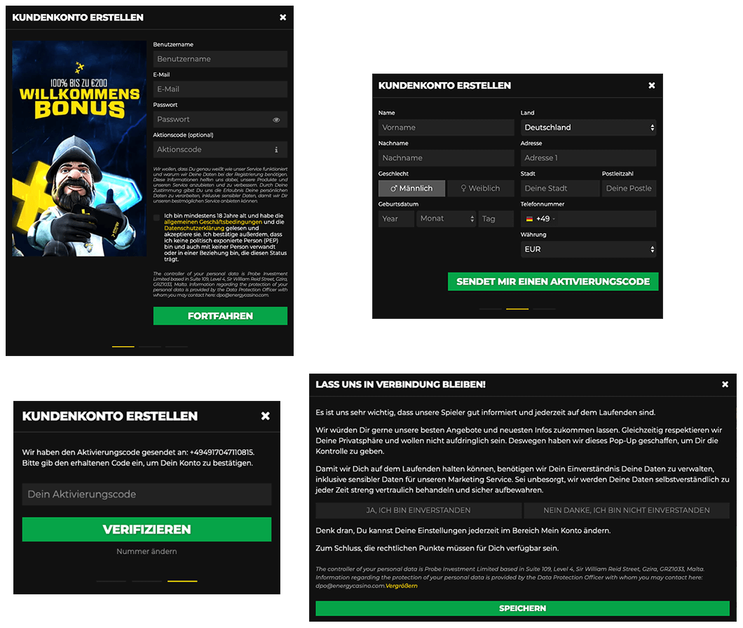 Energy Casino Registrierungsprozess