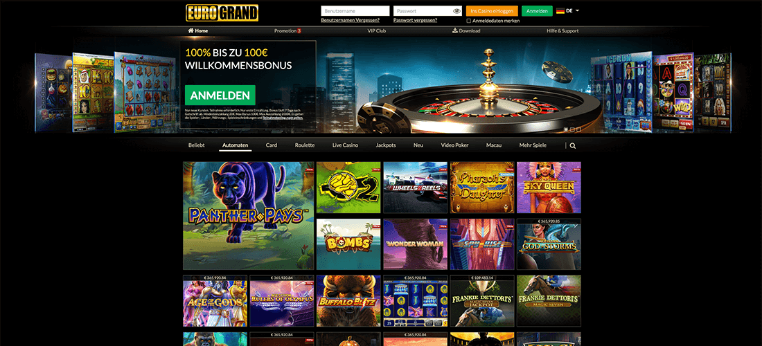 Eurogrand Casino Homepage bevor der registrierung