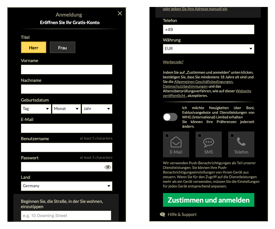 Die Registrierung im EuroGrand Casino erfolgt in einem einzigen einfachen Schritten