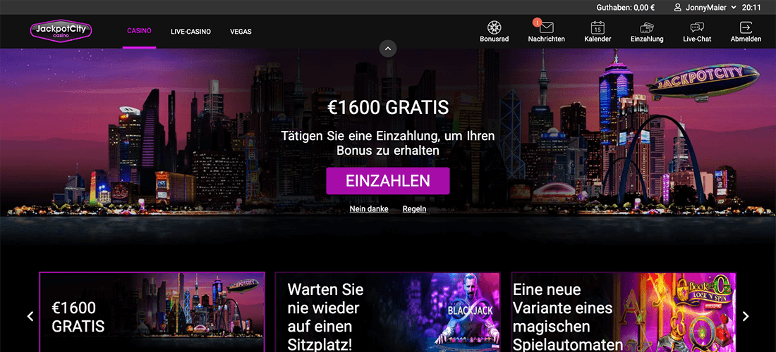 Jackpot City Casino nach der Registrierung